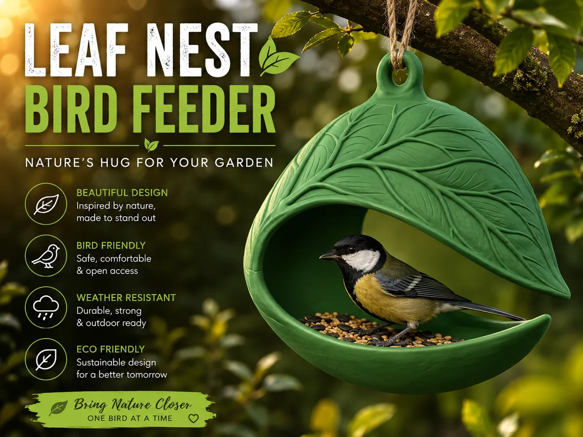 Comedero de pájaros con forma de hoja