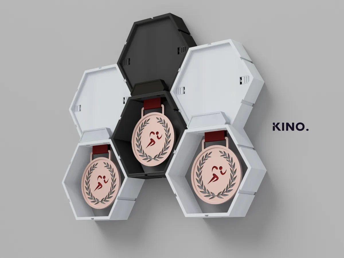 Exhibidor modular de medallas hexagonal