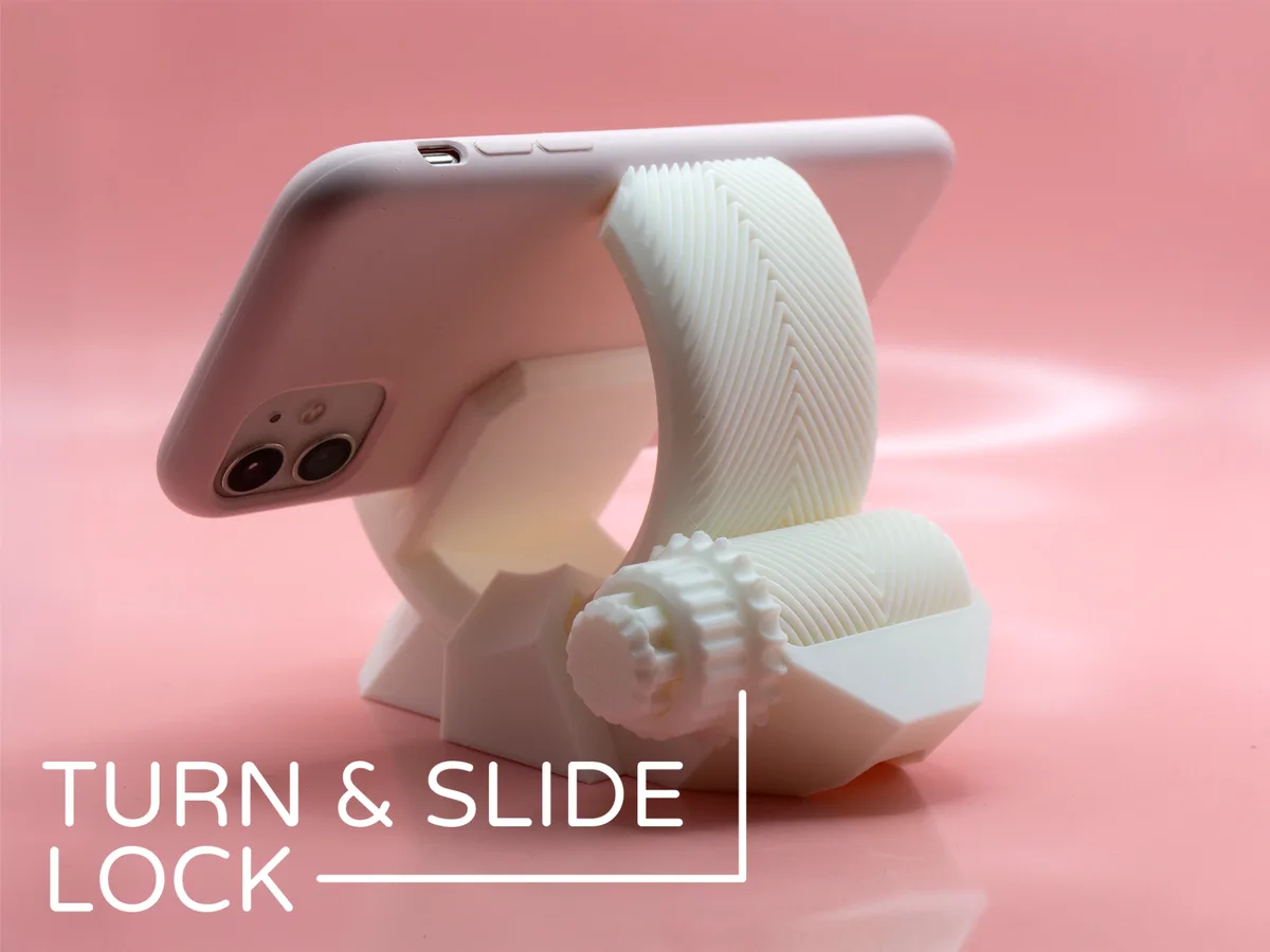 Soporte de celular con engranajes a la vista